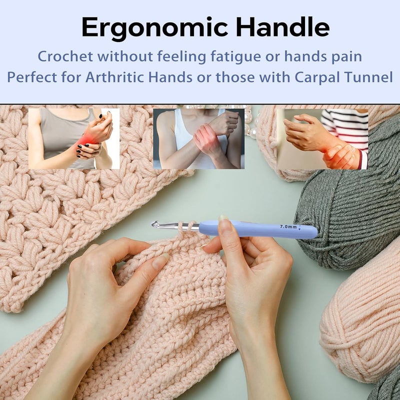 Gerute 7mm Crochet Hook, Ergonomic Crochet Hooks with Soft Rubber Handle and Smooth Glide Head - Lightweight Aluminum Needles for Beginners, Arthritis, Yarn Projects, Long Crafting Sessions (7.0 mm) - Image 4
